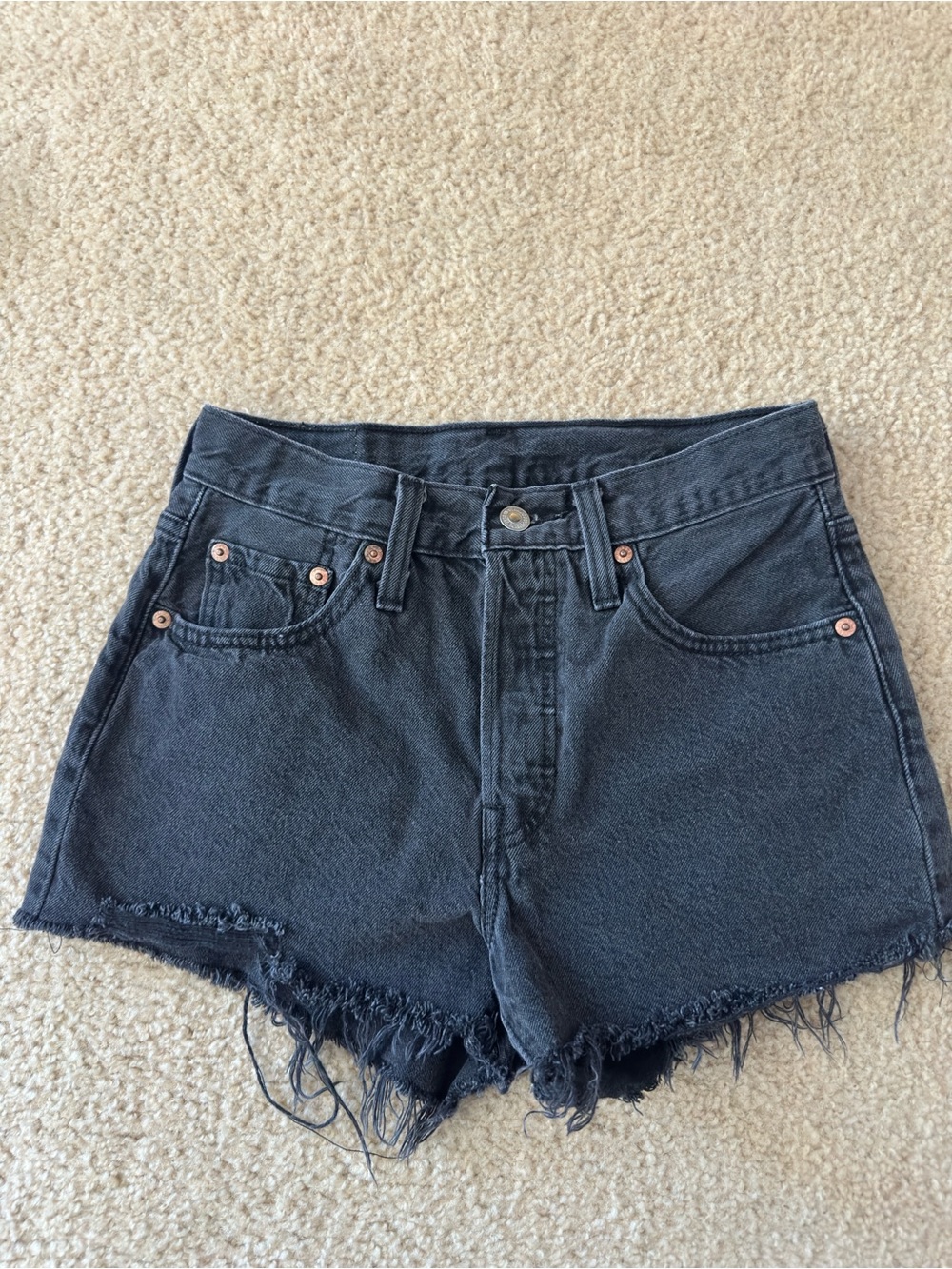 Levi's Black Frayed High-Rise Denim Shorts